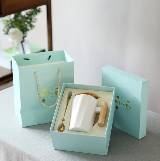 【客製禮品】北歐風木柄陶瓷馬克杯禮盒