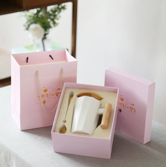 【客製禮品】北歐風木柄陶瓷馬克杯禮盒