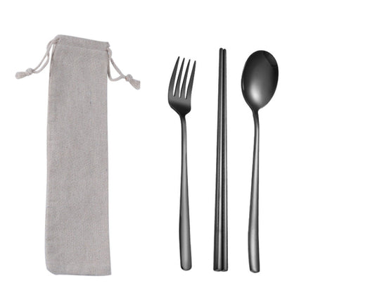 【客製禮品】韓式束口袋不銹鋼餐具3件組
