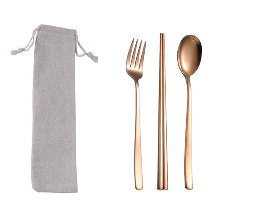 【客製禮品】韓式束口袋不銹鋼餐具3件組