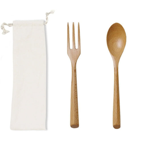 【客製禮品】環保木質餐具組 棉布束口袋